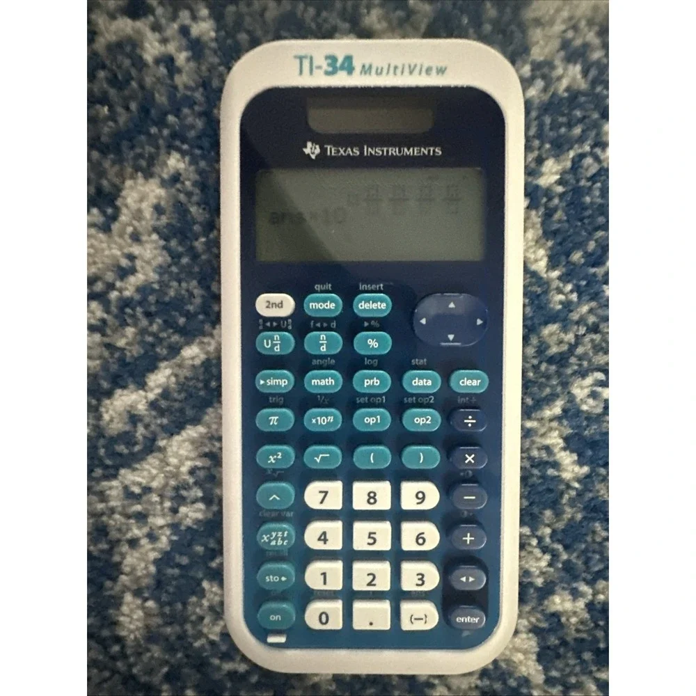 Texas Instruments TI-34 Multiview Calculator TESTED WORKING Blue Solar w/ Cover
